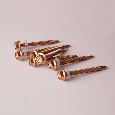 Yellow Hex Zinc Plated Self Drilling Screws With Round Sealing